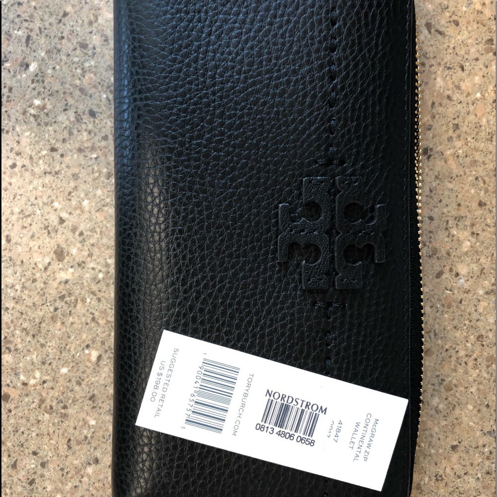 NWT TORY BURCH McGRAW CONTINENTAL ZIP WALLET BLACK